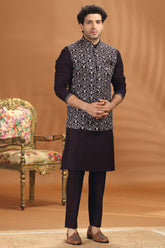 Wine Purple Silk Embroidered Kurta Pajama with Jacket